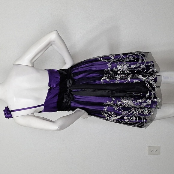 Blondie Nites Purple Silver Whimsigoth Witchy One Shoulder Dress Size 13 - Picture 7 of 15